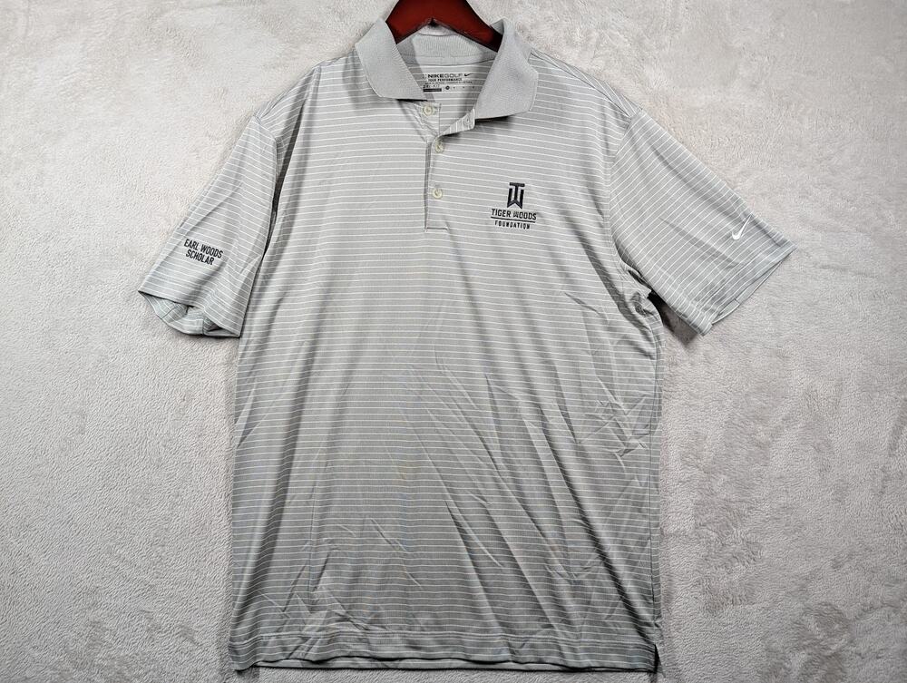 Tiger Woods Foundation Nike Performance Golf Gray Polo Size Medium Earl Woods
